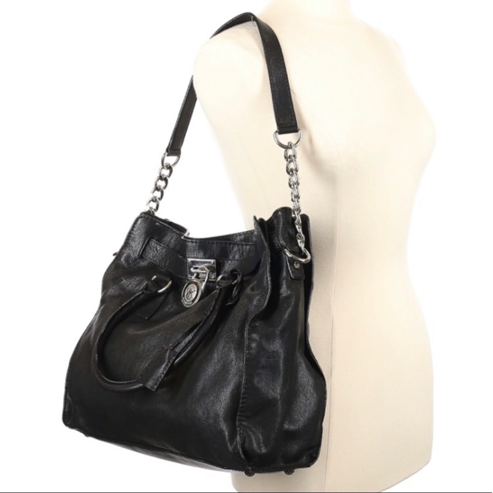 Michael Kors Large Hamilton Satchel - Black Leather, Silver
Hardware